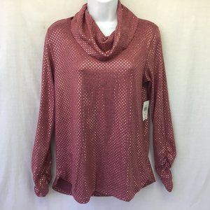 Retrology Rose Gold Polka Dot Ruched Sleeve Cowl Neck Popover Tunic NWT S/P